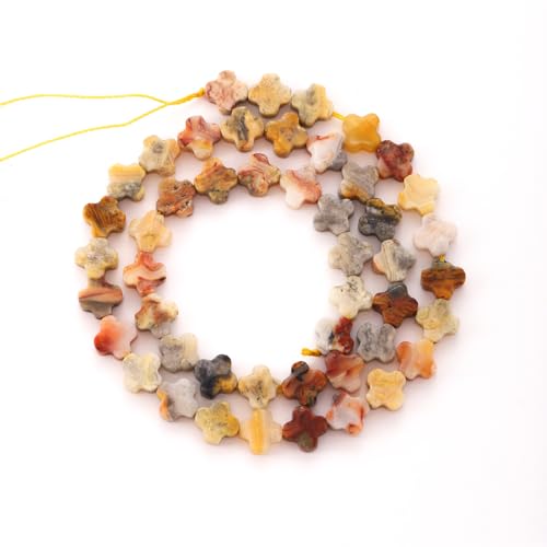 8mm Natural Crazy Agate Gemstone Faceted Clovers Beads Four-Leaf Spacer Loose Beads for DIY Jewelry Making Beads - color: Crazy Agate