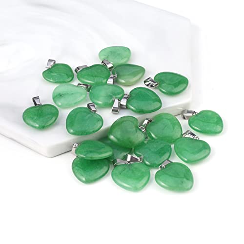 LE SKY 20 Pcs natural stone pendants heart shape healing stone charms for jewelry making - color: malay jade