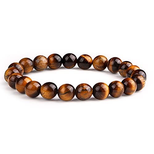 Crystal Vibe 8mm Beaded Bracelets For Women Men - Healing Crystal Bracelet - Adjustable Size - color: Tiger Eye