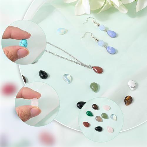1 Box 36Pcs 12 Styles Teardrop Gemstone Cabochons Flatback Stone Natural Tiger Eye Rose Quartz Aventurine Turquoise Crystal Gems No Hole Bead Cabochon for Jewelry Making DIY Craft Accessories
