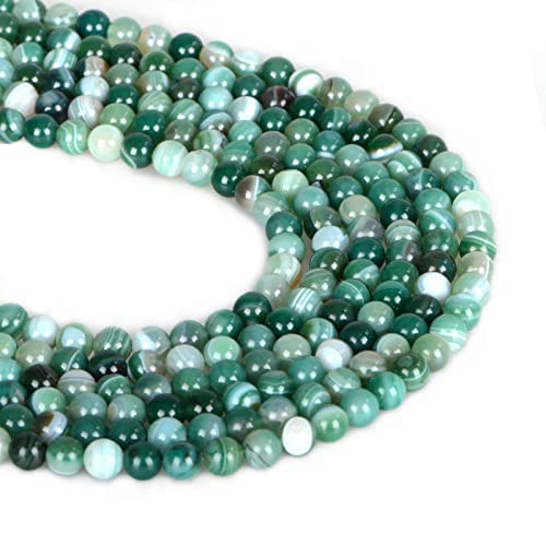 ICAI Beads（Green Striped Agate） Natural Stone Gemstone Round Loose Beads Crystal Energy Stone Healing Power for Jewelry Making DIY,1 Strand 60-62pcs（6mm） - color: Green Striped Agate, size: 6mm