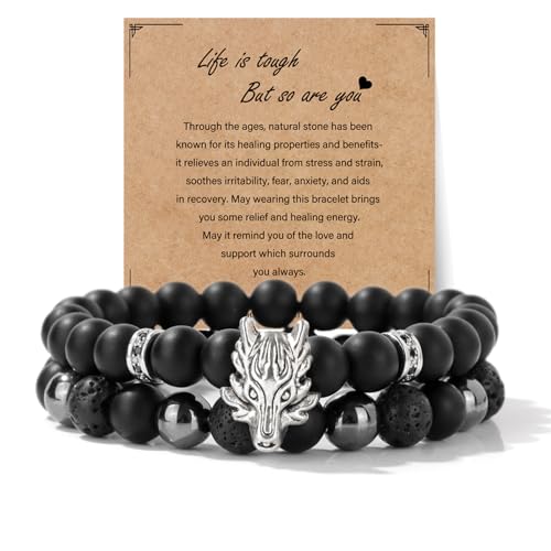 Natural Stone Bracelet 8mm Mens Black Beaded Bracelets Hematite Obsidian Onyx Lava Beads Bracelet Healing Crystal Bracelet for Men - style: Dragon