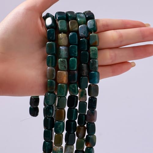Natural Large Indian Agate Cube Stone Beads 8x11mm 38cm/str Loose Semi Gemstone Stone Square Beads for Making Bracelets Necklace - color: Indian Agate