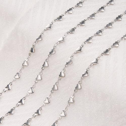 Jabogrii 13 Feet Silver Stainless Steel Jewelry Making Chains Bulk Handmade Heart Chain for Jewelry Making - color: Heart Silver