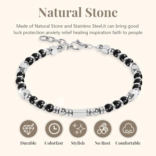 Womens Boho Adjustable Stackable Beaded Bracelets for Women Teen Girls Stainless Steel Natural Stone Link Bracelets for Women Non Tarnish Waterproof Handmade Bead Bracelet for Women Best Friend Bestie Mother Daughter Sister Gifts for Happy Birthday Grad G