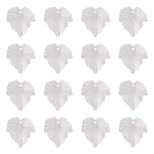 Crafans 50Pcs Frosted Acrylic Leaf Charms 24x22.5x3mm Transparent Plant Pendants Clear Autumn Maple Leaves Beads Charms for Jewelry Making (White) - color: White