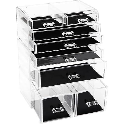 Sea Team 3-Layer Stackable Clear Makeup Organizer with Drawers, Acrylic Plastic Cosmetic Display Case, Jewelry Storage Box, Holder for Dresser, Bathroom, Vanity, Countertop (8 Drawers) - size: 3-Layer, 8 Drawers