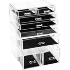 Sea Team 3-Layer Stackable Clear Makeup Organizer with Drawers, Acrylic Plastic Cosmetic Display Case, Jewelry Storage Box, Holder for Dresser, Bathroom, Vanity, Countertop (8 Drawers) - size: 3-Layer, 8 Drawers