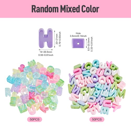 100Pcs Iridescent Acrylic Letter Beads 20mm Large Alphabet Bead 3D Random Mixed Initial Letters Beads with Horizontal Hole for Friendship Bracelets Necklace Jewelry Making - color: Rainbow Iridescent