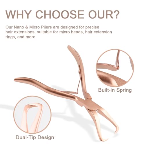 Hair Extension Tool Kit Microlink Pliers with Anti-slip Handle Hair Extension Beading Tool Hair Needle Pulling Hook Hair Styling Bead Closer and Remover Pliers - color: 2 Rose Gold