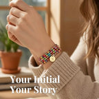 Set of 4 Colorful Bead Initial Bracelets, Personalized Stackable Jewelry, Adjustable Stretchy Charm Bracelets for Women, Beaded Bracelet Set, Trendy Custom Jewelry Gift - style: Colorful Bead - X