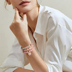 Vinswet Healing Crystal Beaded Bracelets for Women,Natural Amethyst Gemstones Bracelet,Anxiety Stress Relief Heart Charm Bracelet Handmade purple Jewelry Gifts for Women - color: Rose Quartz&Moonstone