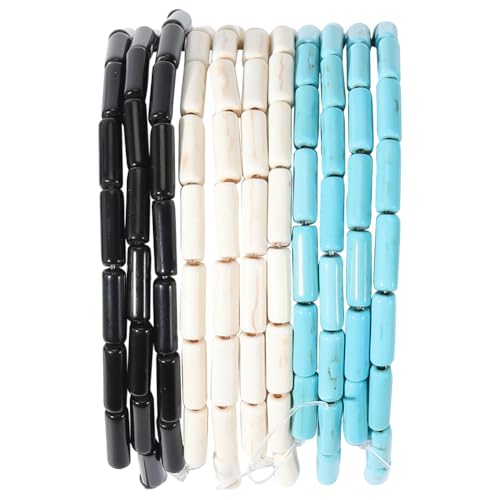 1 Box 192PCS 4x13MM Cylinder Stone Beads Strands with Hole Synthetic Turquoise Column Gemstone Tube Shaped Loose Spacer Bead Bulk for Jewelry Making Bracelets Necklaces DIY Crafts Supplies - color: 3 Color Mix