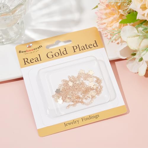 Beebeecraft 1 Box 20Pcs Bracelet Extender Chains Jewelry End Chain Real 18K Gold Plated Brass Craft Flower Charm 5.6cm Cable Chain for Jewelry Making Necklaces Bracelets Supplies DIY Crafts - color: Gold-stripe Flower