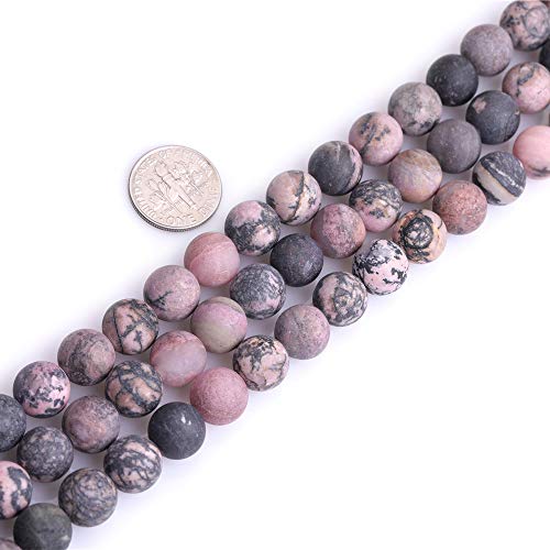 10mm Natural Stone Black Rhodonite Frosted Matte Unpolished Round Beads for Jewelry Making Strand 15 inch - color: Black Rhodonite, size: 10mm