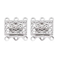 Pandahall 2 Sets Metal Tone Brass Rhinestone Rectangle Filigree Clasps, 3-Strand Box Clasps, Platinum