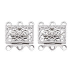 Pandahall 2 Sets Metal Tone Brass Rhinestone Rectangle Filigree Clasps, 3-Strand Box Clasps, Platinum
