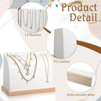 2 Pcs Cambered Wooden Necklace Display Stand with Soft PU Leather Mat, Necklace Bracelet Pendant Chokers Chains Organizer Holder, White Tabletop Jewelry Display Storage Holder for Selling Exhibition