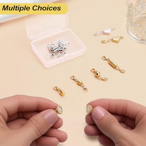 Magnetic Necklace Clasps and Closures with Lobster Clasp, Gold & Silver Magnetic Jewelry Clasps Helper for Necklace Extender, Bracelets and Jewelry - color: 3 Styles | 12Pcs_Diamond & Balls