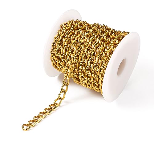 Craftdady 16.4 ft Aluminum Chain 8x5mm Twisted Golden Chain Unwelded Curb Chain Link Necklace Chain for DIY Crafts Bracelet Jewelry Making Pants Chain - color: Golden, 8x5mm
