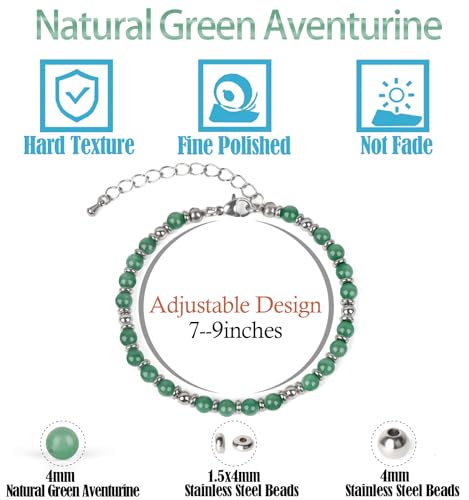 LPBeads Beaded Bracelets for Women Energy Gemstone Charm Jewelry Adjustable Bracelet Gifts for Mom, Daughter, Wife, Friends, Bestie - color: Green Aventurine