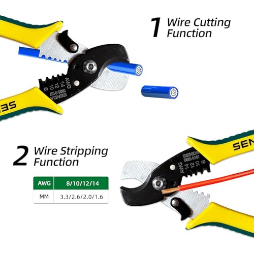 SENDA 7 Inch Wire Strippers Cutter Pliers Multi-Function Hand Tool Cable Cutting Wire Cutters 8-14 AWG Wire Cutters Precision Wire Stripper with Lock Spring Loaded Communications Cable Cutting - style: Cable strippers