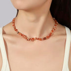 Raw Crystal Necklaces for Women 5-8mm Handmade Natural Stone Necklace Beaded Choker Necklace Healing Crystal Necklace Gemstone Necklace Raw Crystal Beaded Necklace for Her - style: Carnelian