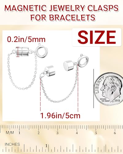 MKCYD 8Pcs Magnetic Bracelet Clasps and Closures with Safety Chain Never Fall Silver Bracelet Extender Converter Magnetic Clasps for Women - color: 8Pcs Silver
