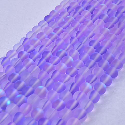 48PCS 8mm Natural Violet Purple Mystic Aura Quartz Gemstone Frosted Matte Titanium Round Loose Spacer Beads 15 inch Full Strand Crystal Healing Power Quartz - color: Violet Purple, size: 8mm