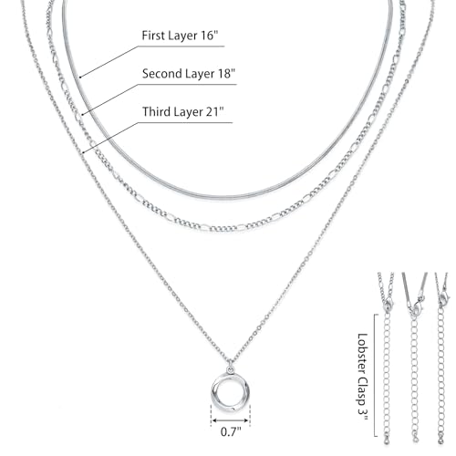 LANE WOODS Gold Plated Necklaces for Women - Multilayer Coin Medallion Pendant Necklace Adjustable Layering Choker Necklaces Chain Set Jewelry - style: Circle-Silver