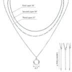 LANE WOODS Gold Plated Necklaces for Women - Multilayer Coin Medallion Pendant Necklace Adjustable Layering Choker Necklaces Chain Set Jewelry - style: Circle-Silver