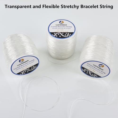 LUSTEMBER 1mm Stretchy Bracelet String, 3 Rolls Durable Elastic String, Clear Bead Cord for Bracelets, Necklaces, Beading, and Jewelry Making (300 m) - size: 1mm