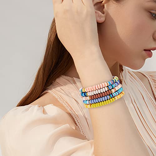 Ornaland Heishi Surfer Bracelets Set Polymer Clay Heishi Beads Stretch Bracelets Multi-Layer Stackable Friendship Bracelets Bohemia Summer Beach Jewelry for Women - color: Colorful-4