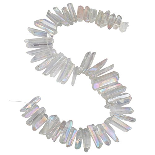 SUNYIK Angel Aura Titanium Coated Crystal Points Quartz Sticks Spikes Point Beads 15 inch Strand Drilled - color: Angel Aura Quartz, size: 0.5"-1.6"