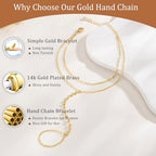 CHESKY 14K Gold Plated Hand Chain Bracelets for Women Set - Dainty Finger Ring Bracelet Stack Adjustable Hand Chains Durable Beaded Bracelets Trendy Simple Body Jewelry Gift for Women - style: 3beaded bracelet-gd