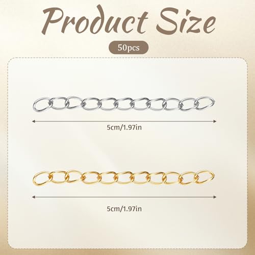 100 Pcs Extender Chain for Jewelry Making, Silver and Gold Extension Tails for Necklace, Necklace Extender, 5 Cm Removable Chain Extenders for Bracelets, Anklets