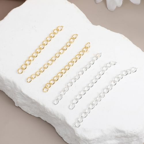 200PCS Chain Extender, 50mm x 4mm Removable Gold & Silver Extender for Necklaces Bracelet Keychain, Jewelry Making Chain for Women, DIY Craft Chains Supplies
