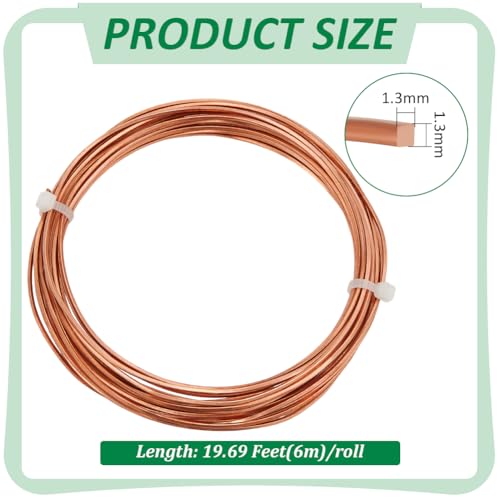 BENECREAT 19.7Ft Square Copper Wire, 16 Gauge Pure Copper Wire, Craft Wire for Jewelry Making, Gem Metal Wrap, Garden, Sculpting, Armature, Half Hard - size: 16 Gauge