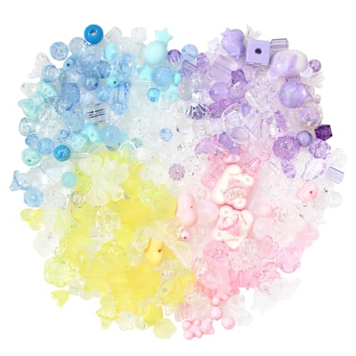 240~280pcs Acrylic Assorted Beads, BetterJonny Mix Color Pastel Beads Flower Heart Butterfly Candy Bead Plastic Beads Bulk for Bracelets Jewelry Making DIY Crafts Necklaces