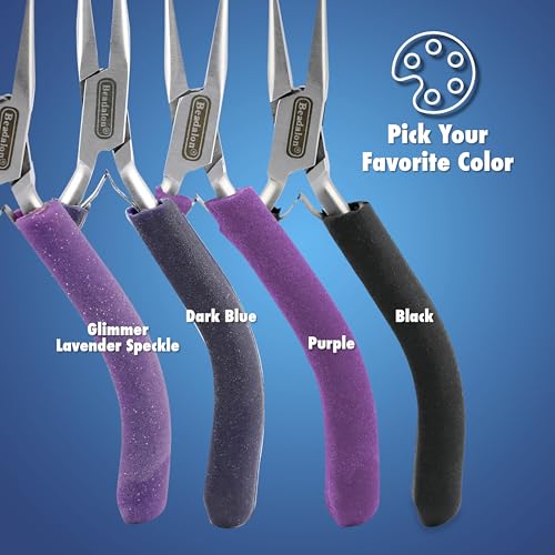 Beadalon Designer Series Glimmer Chain Nose Pliers, Lavender Speckle Vinyl-Free Grips, Stainless Steel, Box Joint, Double Leaf Springs, 4.75 in - color: Lavender Speckle, style: Chain Nose