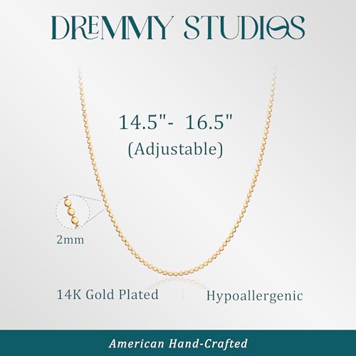 Dremmy Studios Dainty Gold Choker Necklace for Women 14K Gold Plated Coin Disc Figaro Layered Beaded Flat Mariner Sideways Cross Wishbone Link Clavicle Necklaces - style: 2.0mm Beaded Chain