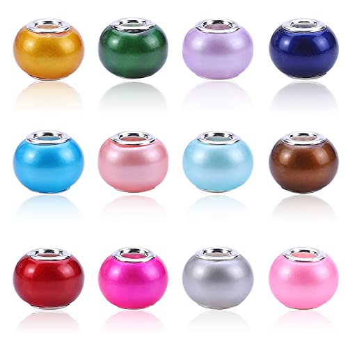 AIPRIDY 100Pcs 15x11mm Painting Murano Large Hole Glass Beads Mix Color with Silver Brass Cores European Charm fit Bracelet Necklace (Pearl) - color: Pearl