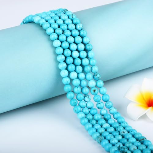 Natural Stone Beads Round Genuine Real Stone Beading Strand Loose Gemstones DIY Smooth Bead for Bracelet Necklace Earrings Jewelry Making (Blue Turquoise, 6mm 60 Pieces) - color: Blue Turquoise, size: 6mm 60pcs