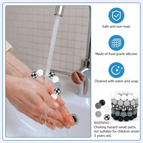 100 Pcs 15mm Silicone Beads for Keychain Making, Pink Gream Silicone Beads Bulk Round for Bracelets Pens Crafts Jewelry Making (Black White) - color: Black White