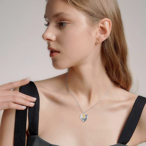 SOULMEET Personalized Silver Locket Necklace That Holds Pictures Photo Keep Someone Near to You, Memorial Custom Lockets Necklaces Letters Engraving for His Her - color: A4-Infinity sunflower-Two tones White+Yellow, style: Locket+Custom Photo