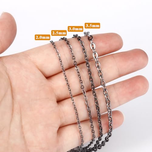 66 Feet Gunmetal Stainless Steel Cable Chains Bulk, 2mm 304 Stainless Steel Black Flat Cable Links Chain Roll Spool for Jewelry Making DIY Craft - color: Black, size: 2.0mm width