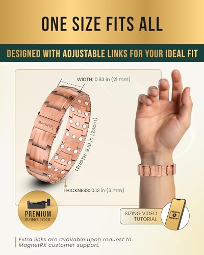 MagnetRX® 3X Strength Copper Bracelet – 99.9% Pure Copper Bracelets for Men with Magnets – Premium Fold-Over Clasp and Adjustable Bracelet Length with Included Sizing Tool (Legacy) - color: Legacy