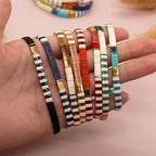 Tila Beaded Stretch Strand Bracelets for Women, Cute Boho Stackable Handmade Colorful Mixed Flat Square Beads Elastic Beach Surfer Bracelet Trendy Jewelry Friend Gift - color: 0901G