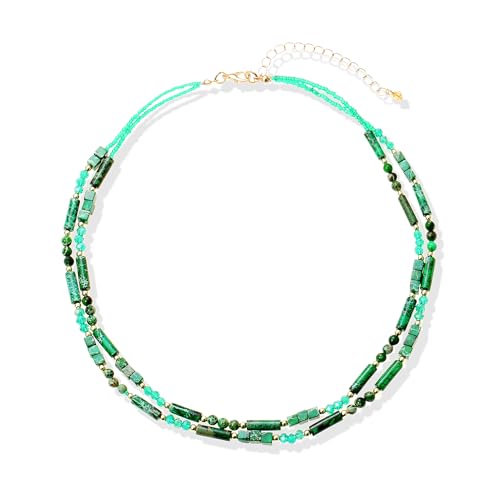 Elisheva Natural Stone Choker Necklace for Women, Boho Natural Emperor Jasper Stone Lace Agate Beaded Crystal Necklace, Gemstone Jewelry Gift for Her - style: 2 layered green emperor stone