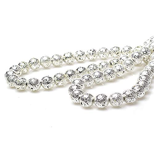 MJDCB Electroplate Silver Natural Volcanic Lava Stone Round Loose Stone Beads DIY for Jewelry Bracelet Making (8mm) - color: Electroplate Silver Lava, size: 8mm